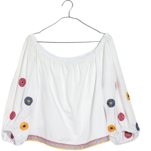 Madewell Embroidered Off Shoulder Peasant Top Boho Festival White Size Small - Picture 4 of 10
